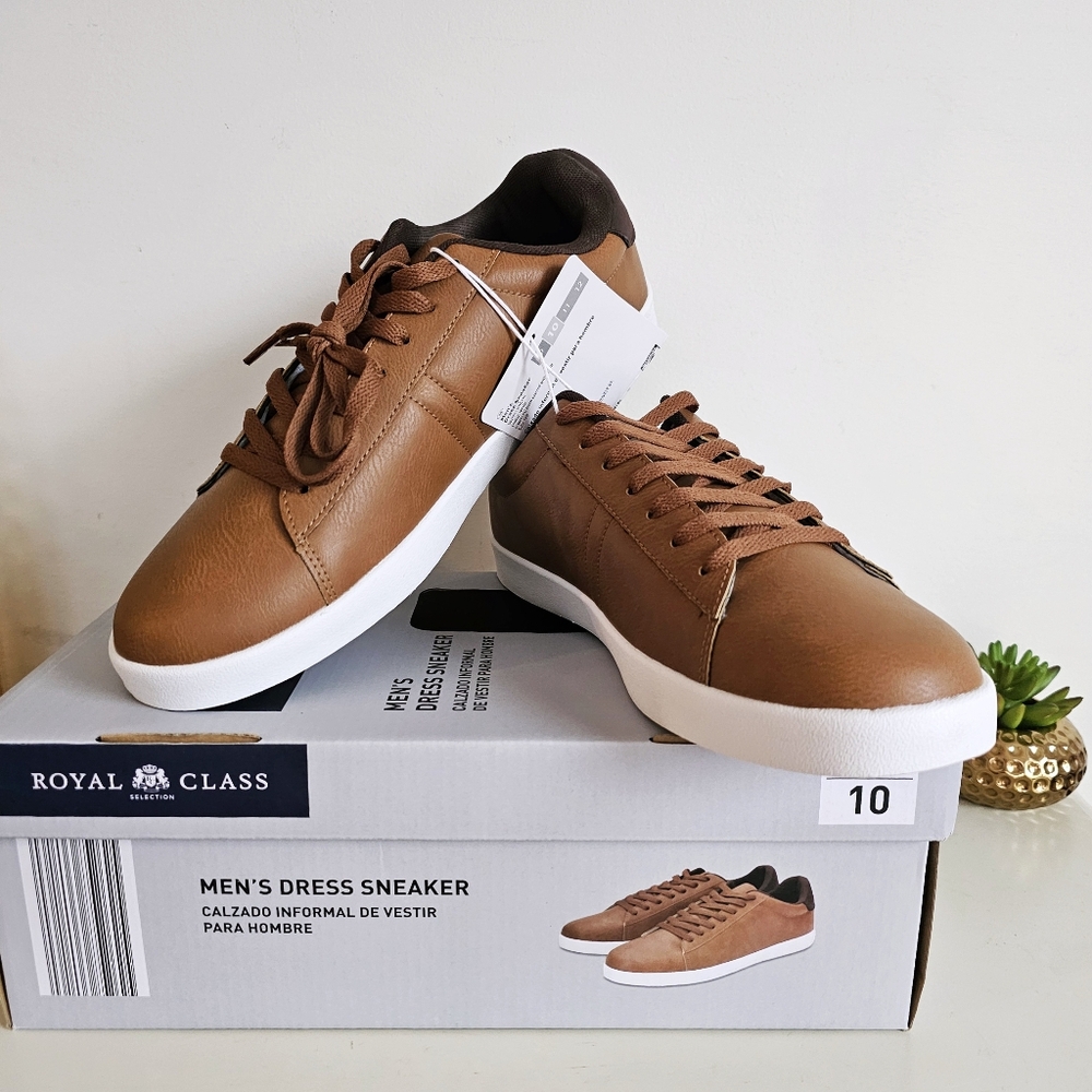 NEW Royal Class Men's Dress Brown Cognac White Sneakers Size 9/ Size 10